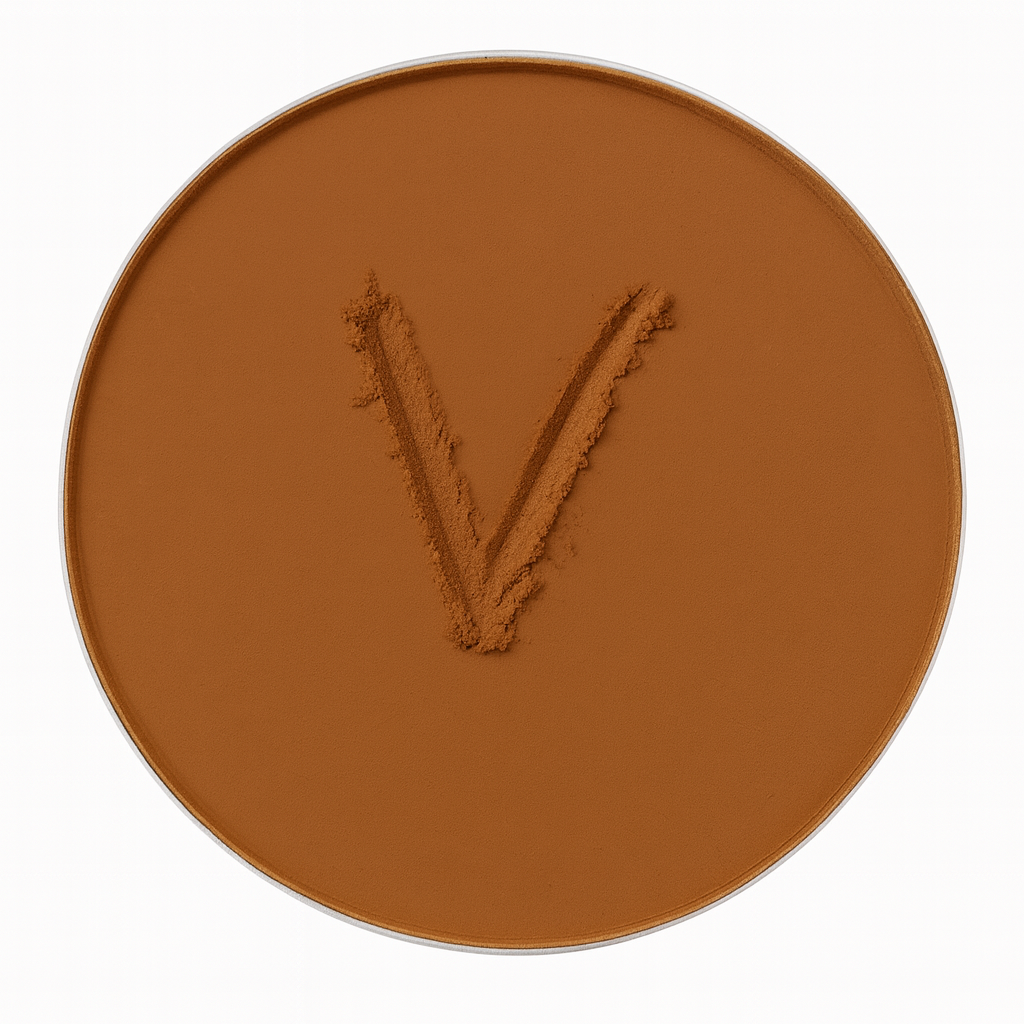 Powder foundation shade PF4K with Kaolin for natural oil absorption, medium deep golden tone, breathable matte finish, and comfortable shine control in humidity.